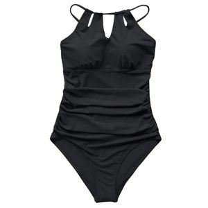 NWT CUPSHE Black Tummy Control Cutout High Neck One Piece Swimsuit Size XXL